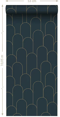 Estahome papier peint art déco bleu foncé et or - 50 x 900 cm - 139657* Papier Peint Pour Couloir|Papier Peint Art Déco