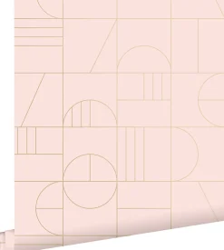 Outlet Estahome papier peint art déco rose clair et or - 53 cm x 10.05 m - 139207