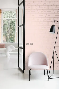 Outlet Estahome papier peint art déco rose clair et or - 53 cm x 10.05 m - 139207