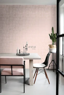 Outlet Estahome papier peint art déco rose clair et or - 53 cm x 10.05 m - 139207
