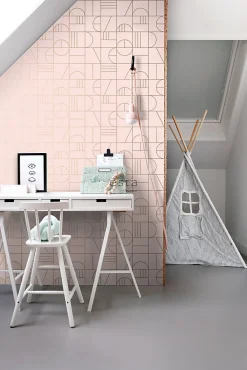 Outlet Estahome papier peint art déco rose clair et or - 53 cm x 10.05 m - 139207