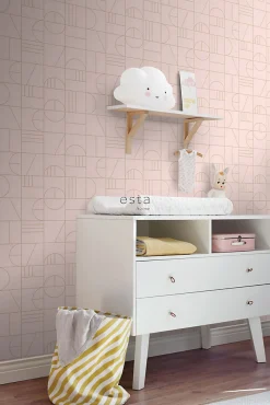 Outlet Estahome papier peint art déco rose clair et or - 53 cm x 10.05 m - 139207
