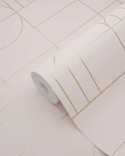 Outlet Estahome papier peint art déco rose clair et or - 53 cm x 10.05 m - 139207