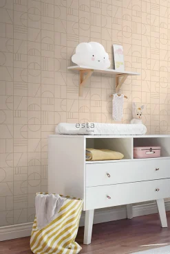 Best Estahome papier peint art déco rose pêche clair et or - 53 cm x 10.05 m - 139206