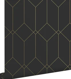 Sale Estahome papier peint art déco noir et or - 53 cm x 10.05 m - 139746