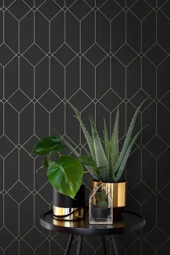 Sale Estahome papier peint art déco noir et or - 53 cm x 10.05 m - 139746