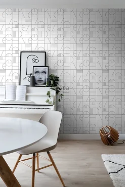 Discount Estahome papier peint art déco blanc et noir - 53 cm x 10.05 m - 139142