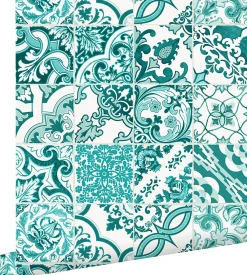 Sale Estahome papier peint carreaux de ciment turquoise - 53 cm x 10.05 m - 148635