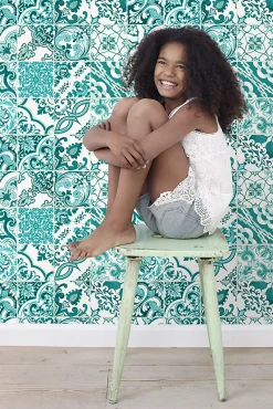 Sale Estahome papier peint carreaux de ciment turquoise - 53 cm x 10.05 m - 148635