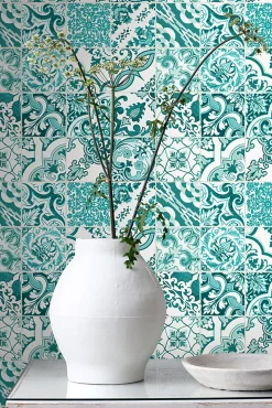 Sale Estahome papier peint carreaux de ciment turquoise - 53 cm x 10.05 m - 148635