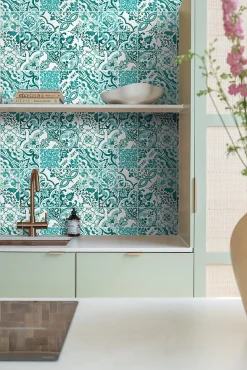 Sale Estahome papier peint carreaux de ciment turquoise - 53 cm x 10.05 m - 148635
