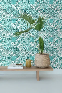 Sale Estahome papier peint carreaux de ciment turquoise - 53 cm x 10.05 m - 148635
