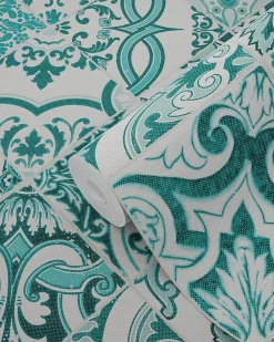 Sale Estahome papier peint carreaux de ciment turquoise - 53 cm x 10.05 m - 148635