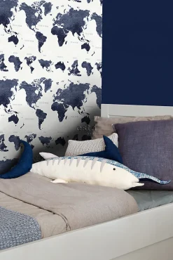 Outlet Estahome papier peint cartes du monde bleu foncé - 53 cm x 10.05 m - 138972