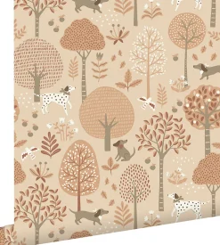 Estahome papier peint chiens beige et rose terracotta - 53 cm x 10.05 m - 139711*Enfant Papier Peint Pour Chambre|Papier Peint