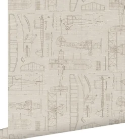 Outlet Estahome papier peint dessins de construction d'avions beige et couleur sable - 50 x 900 cm - 139959