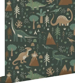 Best Estahome papier peint dinosaures vert foncé et marron - 50 x 900 cm - 139802