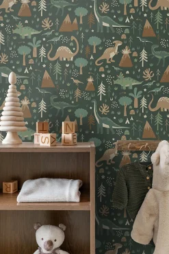 Best Estahome papier peint dinosaures vert foncé et marron - 50 x 900 cm - 139802