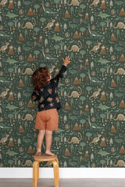 Best Estahome papier peint dinosaures vert foncé et marron - 50 x 900 cm - 139802