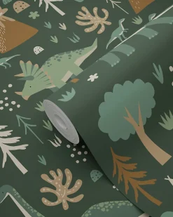 Best Estahome papier peint dinosaures vert foncé et marron - 50 x 900 cm - 139802