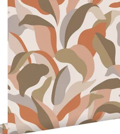 Sale Estahome papier peint feuilles tropicales terracotta, marron et beige - 50 x 900 cm - 139943