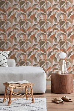 Sale Estahome papier peint feuilles tropicales terracotta, marron et beige - 50 x 900 cm - 139943