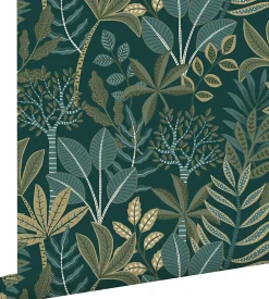 Sale Estahome papier peint feuilles bleu foncé et vert - 50 x 900 cm - 139681