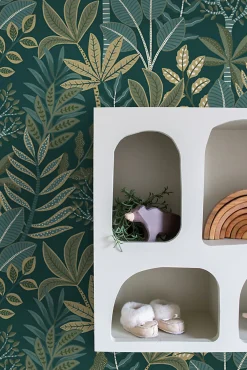 Sale Estahome papier peint feuilles bleu foncé et vert - 50 x 900 cm - 139681