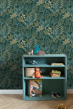 Sale Estahome papier peint feuilles bleu foncé et vert - 50 x 900 cm - 139681