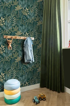 Sale Estahome papier peint feuilles bleu foncé et vert - 50 x 900 cm - 139681