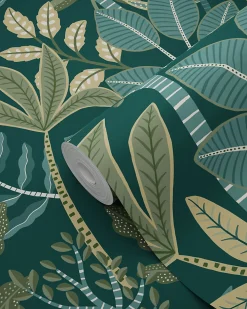 Sale Estahome papier peint feuilles bleu foncé et vert - 50 x 900 cm - 139681