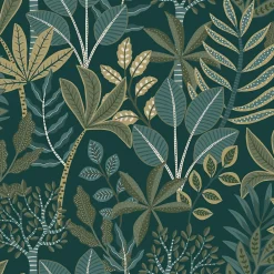 Sale Estahome papier peint feuilles bleu foncé et vert - 50 x 900 cm - 139681