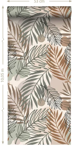 Best Estahome papier peint feuilles beige et vert grisé - 50 x 900 cm - 139822