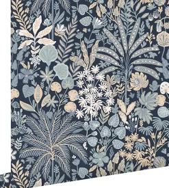 Estahome papier peint feuilles et fleurs tropicales bleu gris et beige - 0.53 x 10.05 m - 130948* Papier Peint Pour Couloir|Papier Peint Naturel Et Tropical