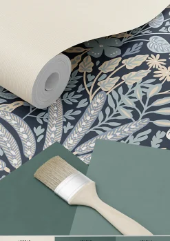 Estahome papier peint feuilles et fleurs tropicales bleu gris et beige - 0.53 x 10.05 m - 130948* Papier Peint Pour Couloir|Papier Peint Naturel Et Tropical