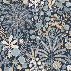 Estahome papier peint feuilles et fleurs tropicales bleu gris et beige - 0.53 x 10.05 m - 130948* Papier Peint Pour Couloir|Papier Peint Naturel Et Tropical