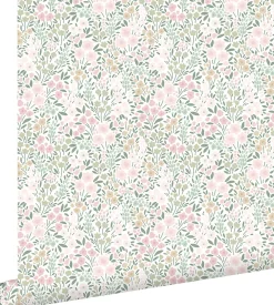 Clearance Estahome papier peint fleurs rose clair et vert - 53 cm x 10.05 m - 139532
