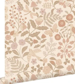 Sale Estahome papier peint fleurs et oiseaux beige et rose clair - 53 cm x 10.05 m - 139868