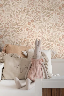 Sale Estahome papier peint fleurs et oiseaux beige et rose clair - 53 cm x 10.05 m - 139868