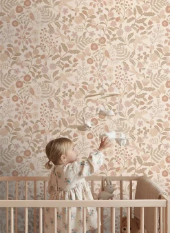 Sale Estahome papier peint fleurs et oiseaux beige et rose clair - 53 cm x 10.05 m - 139868