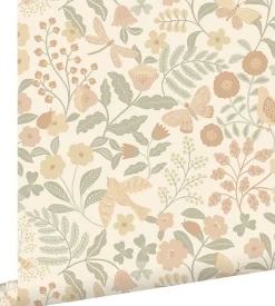 Sale Estahome papier peint fleurs et oiseaux beige, vert et rose clair - 53 cm x 10.05 m - 139867