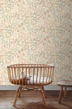 Sale Estahome papier peint fleurs et oiseaux beige, vert et rose clair - 53 cm x 10.05 m - 139867