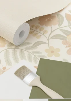 Sale Estahome papier peint fleurs et oiseaux beige, vert et rose clair - 53 cm x 10.05 m - 139867