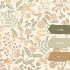 Sale Estahome papier peint fleurs et oiseaux beige, vert et rose clair - 53 cm x 10.05 m - 139867