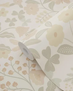 Sale Estahome papier peint fleurs et oiseaux beige, vert et rose clair - 53 cm x 10.05 m - 139867