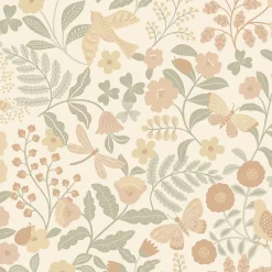 Sale Estahome papier peint fleurs et oiseaux beige, vert et rose clair - 53 cm x 10.05 m - 139867