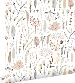Best Estahome papier peint fleurs des champs rose clair, gris et terracotta - 53 cm x 10.05 m - 139702