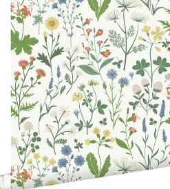 Sale Estahome papier peint fleurs des champs multicolore sur blanc - 53 cm x 10.05 m - 139390