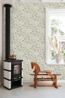 Estahome papier peint fleurs vintage noir et vert - 53 cm x 10.05 m - 139417