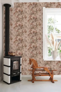 Estahome papier peint fleurs et oiseaux vieux rose - 50 x 900 cm - 139809* Papier Peint Fleuri
